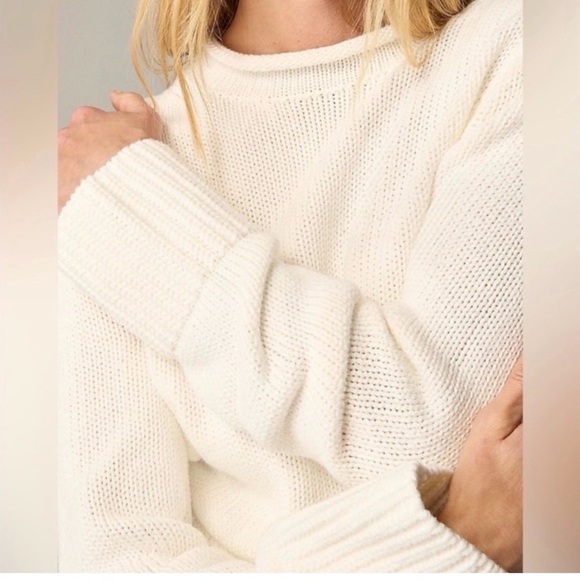 Cream Knit Roll Neck Cotton Sweater - Picture 3 of 7